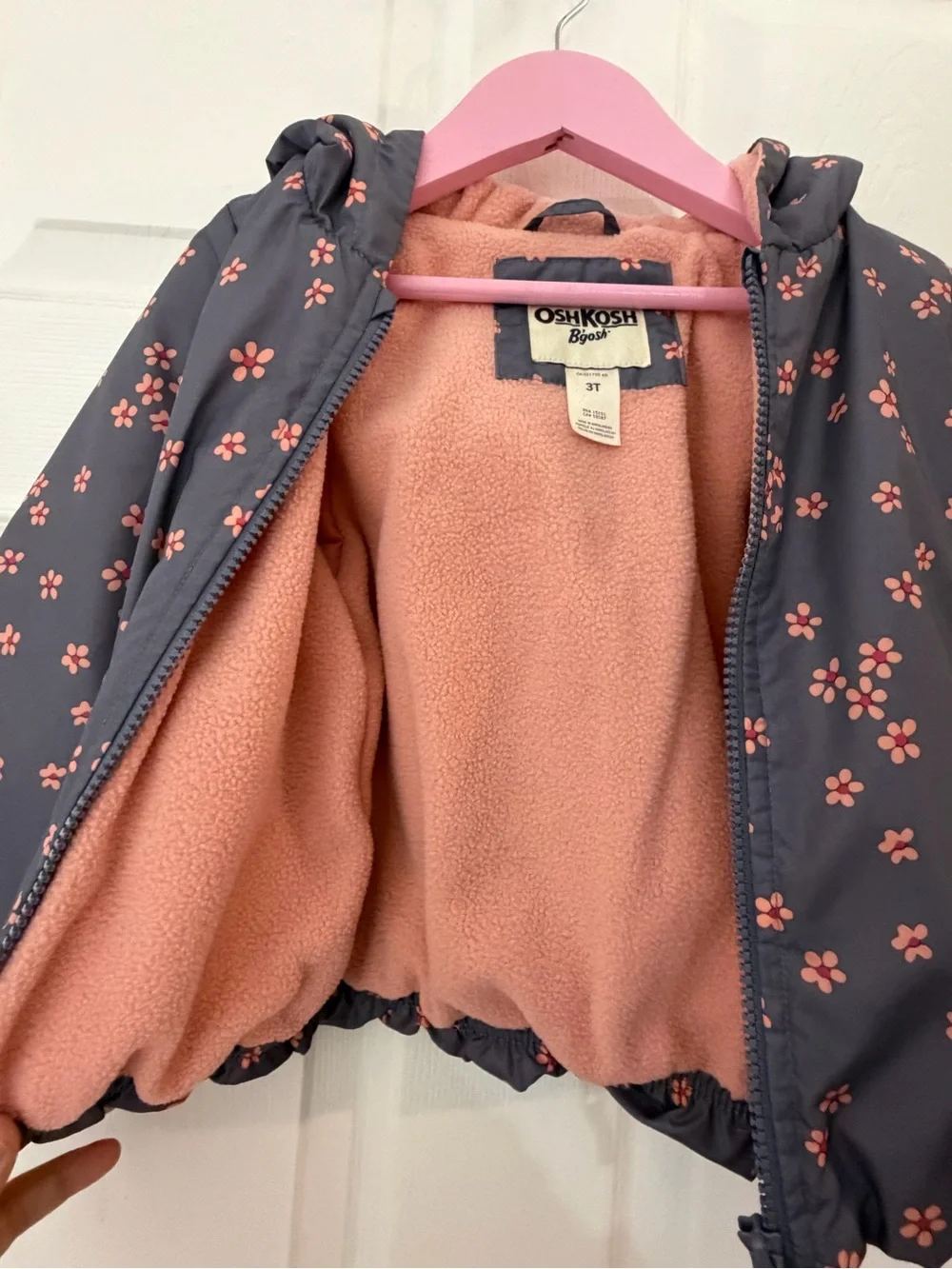 OshKosh B'gosh Gray Hooded Puffer Jacket with Pink Floral Print